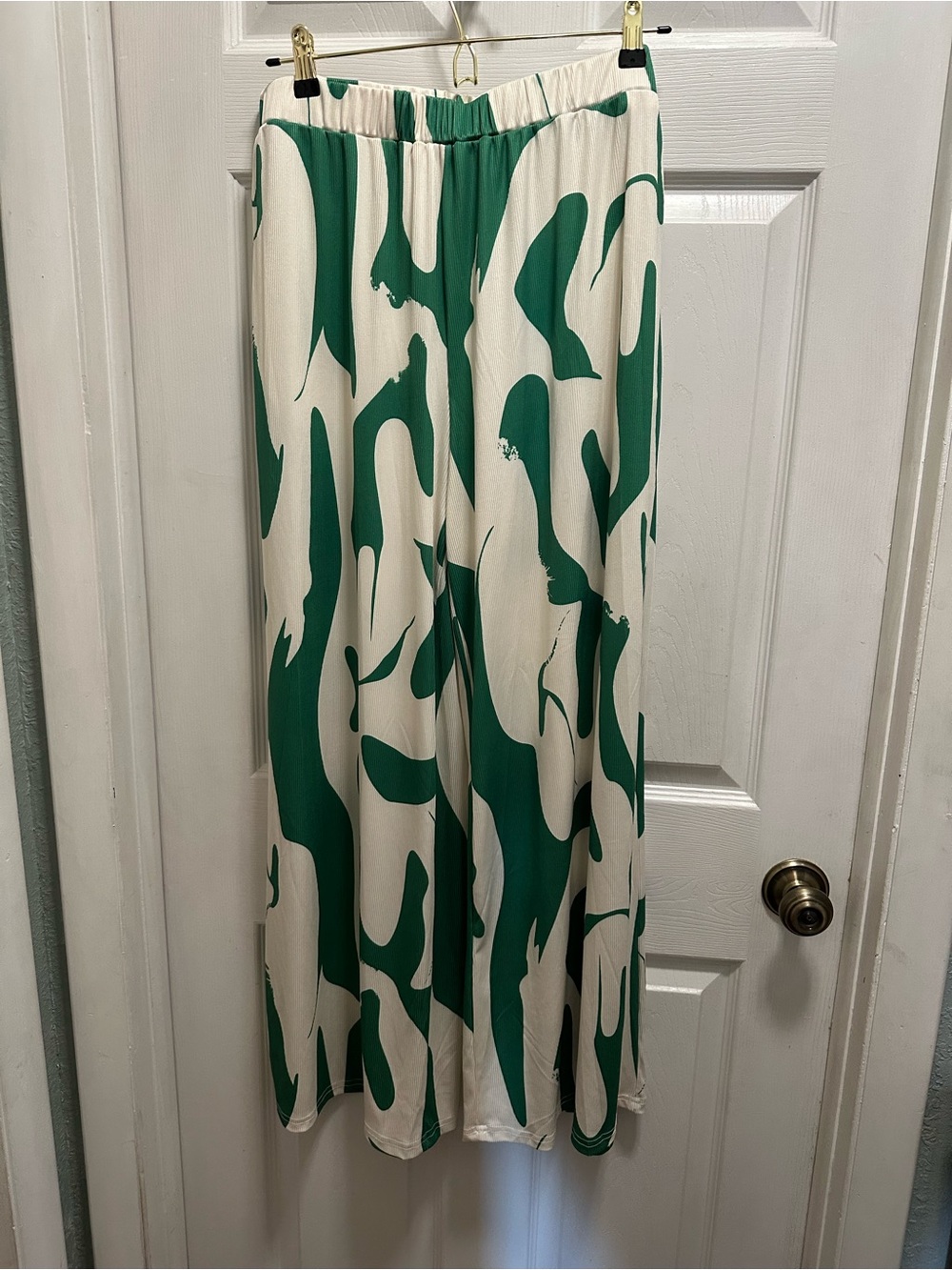 Abstract Green & Off White Wide-Leg Trousers.  Lays beautifully.  Dopamine Dress